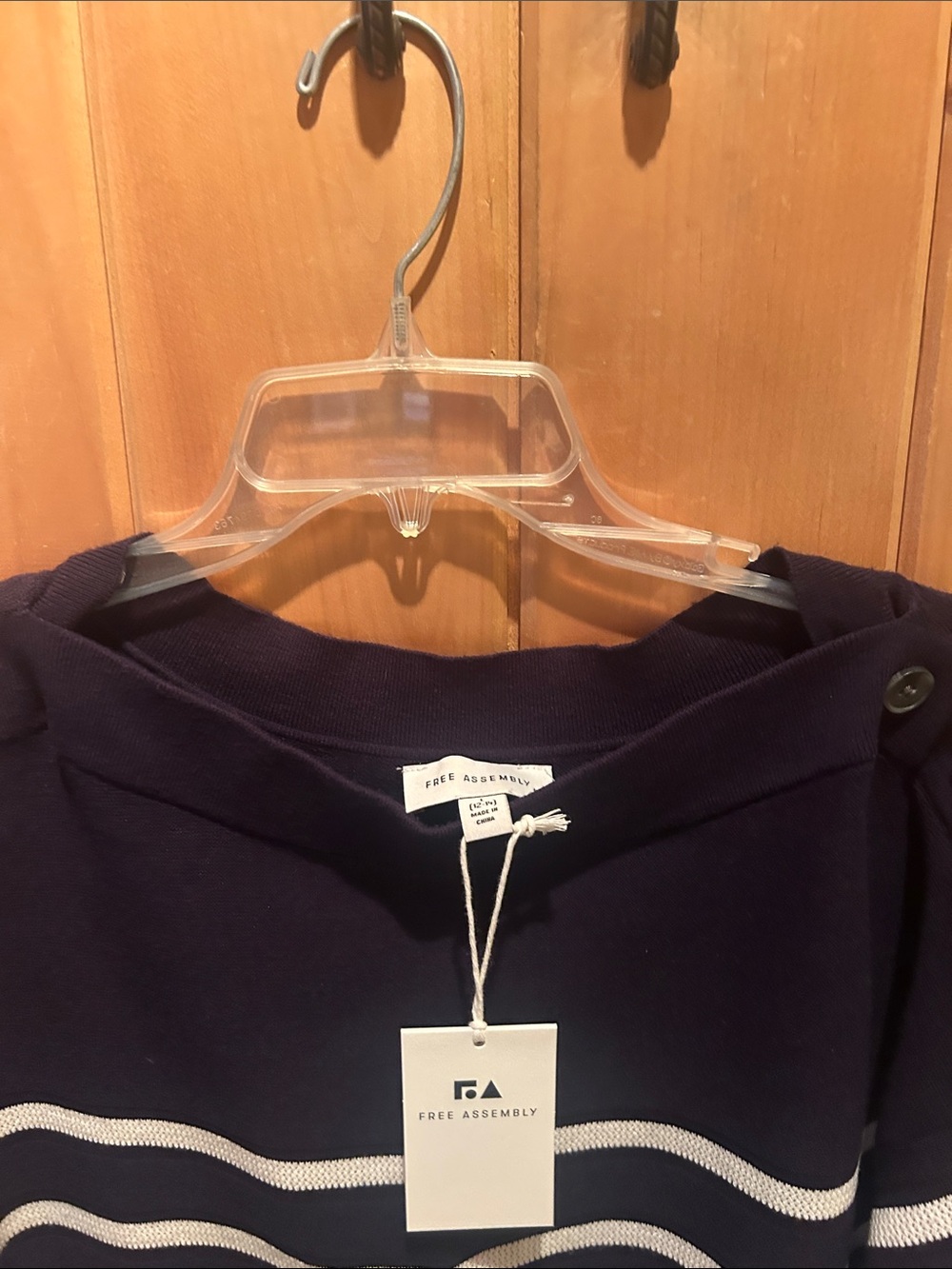 Free Assembly Striped Boatneck Sweater with Shoulder Buttons - Navy & White - Picture 4 of 5